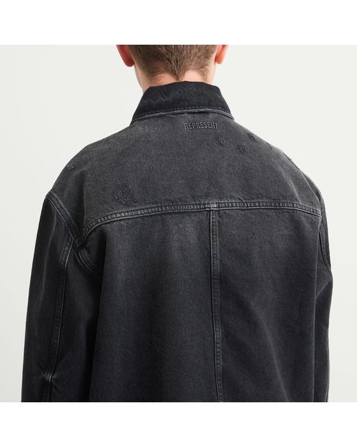 Represent Black Collared Denim Jacket for men