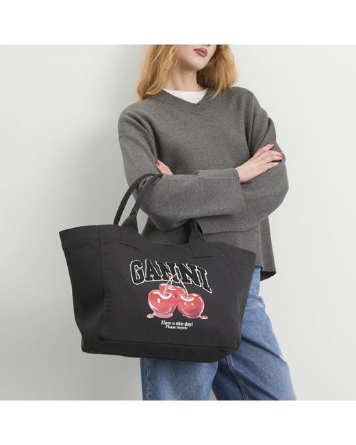 Ganni Black Medium Trapeze Shopper Bag