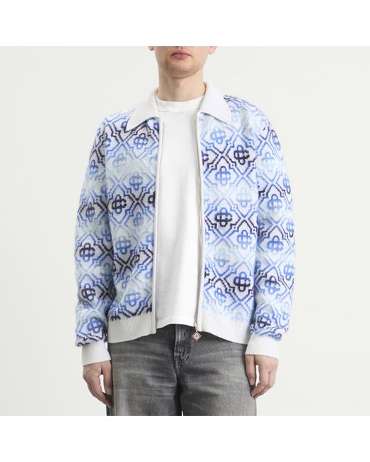 Casablanca Blue Space Dye Monogram Zip Up for men