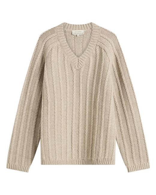 Studio Nicholson Natural Sussex V-Neck Wool Cable Knit Jumper for men