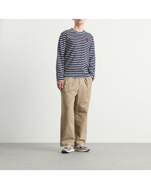 COMME DES GARÇONS PLAY Blue Stripe Heart Emblem Long Sleeve T