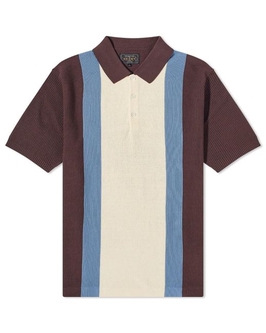 Beams Plus Purple Stripe Knitted Polo Shirt for men