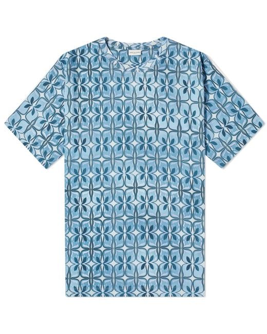 Dries Van Noten Blue Hertz Print T-Shirt for men