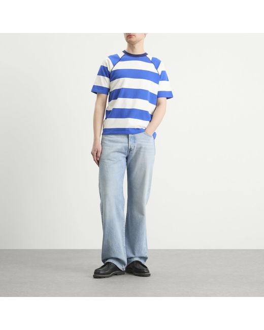 Drake's Blue Block Stripe Raglan T-Shirt for men