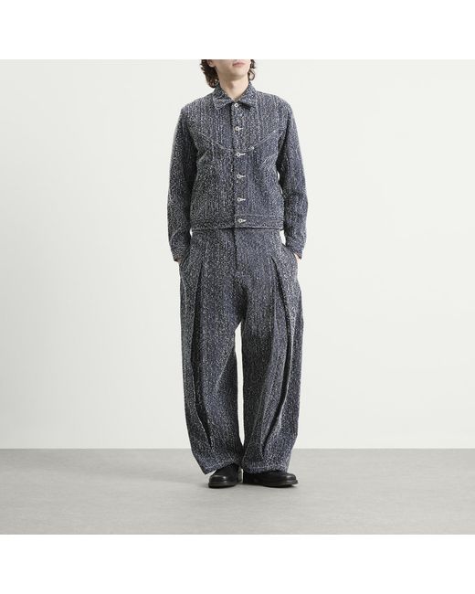 SAGE NATION Gray Box Pleat Needle Punch Denim Jeans for men
