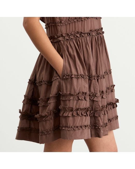 Damson Madder Brown Reed Drop Waist Ruffle Midi Dress