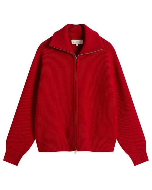Studio Nicholson Red Sandos Rib Zip Cardigan