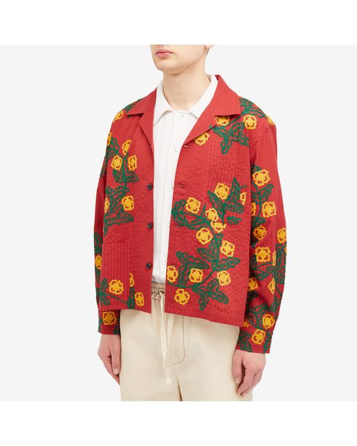 Bode Red Marigold Wreath Shirt Jacket for men