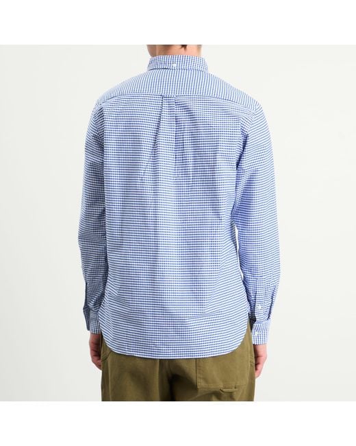 Beams Plus Blue Button Down Gingham Oxford Shirt for men