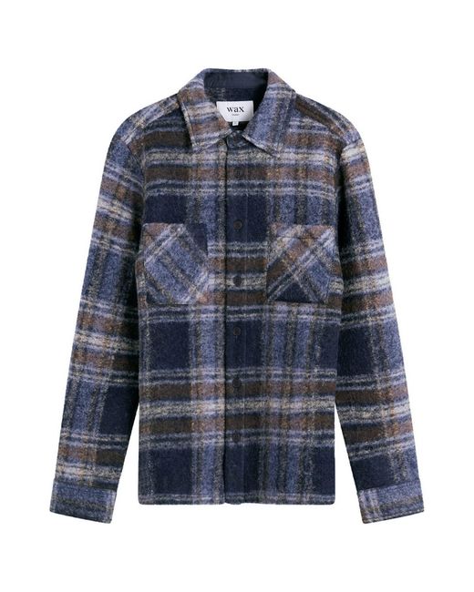 Wax London Blue Whiting Check Wool Blend Overshirt for men