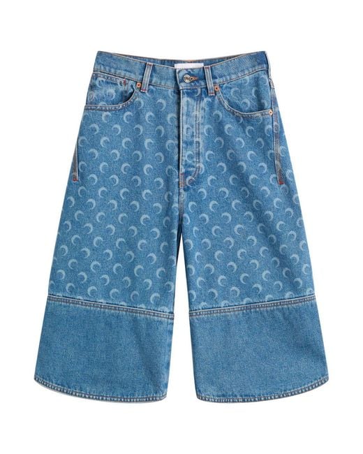 MARINE SERRE Blue Moon Laser Denim Bermudas