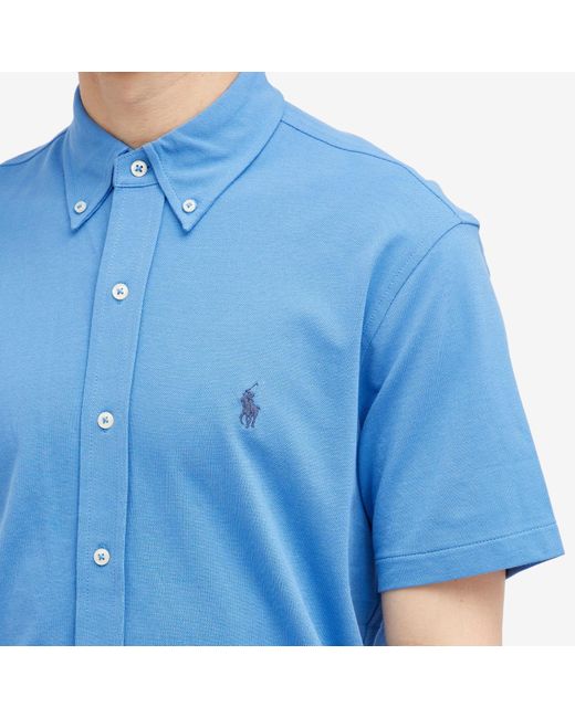 Polo Ralph Lauren Blue Short Sleeve Button Down Pique Shirt for men