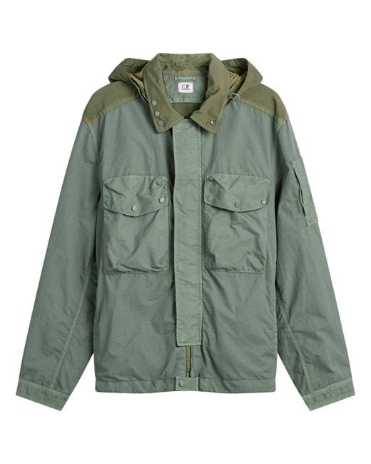 C P Company Green Flatt Nylon Mixed Goggle Overshirt for men