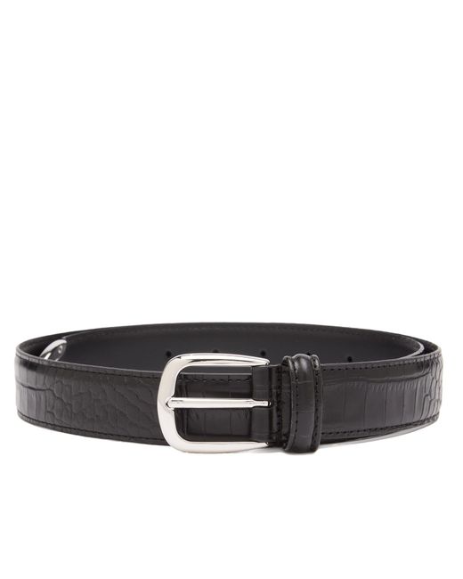Andersons Black Narrow Stitch Trimmed Alligator Print Leather Belt for men