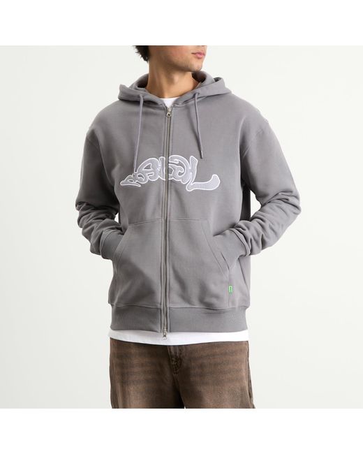 Postalco Gray Trip Applique Zip Hoodie for men