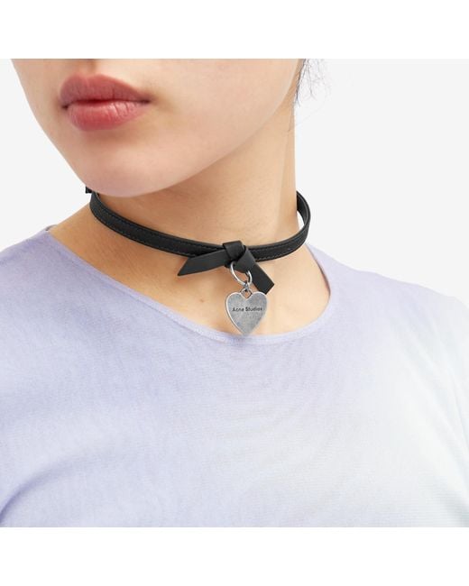 Acne Black Leather Heart Choker Necklace