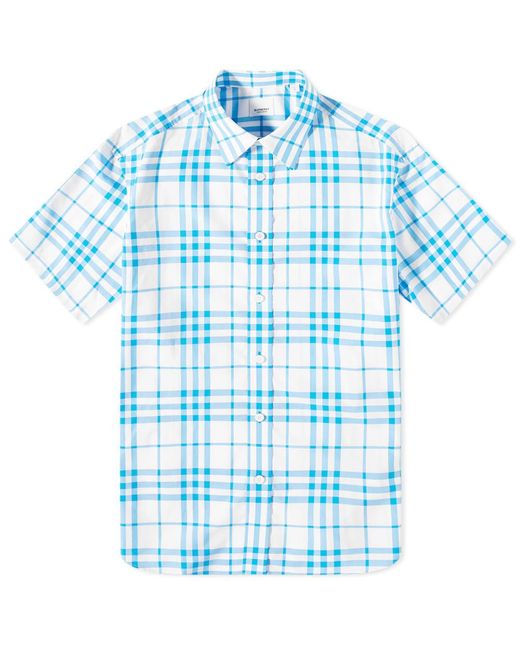 Burberry Blue Short Sleeve Caxton Check Shirt for men
