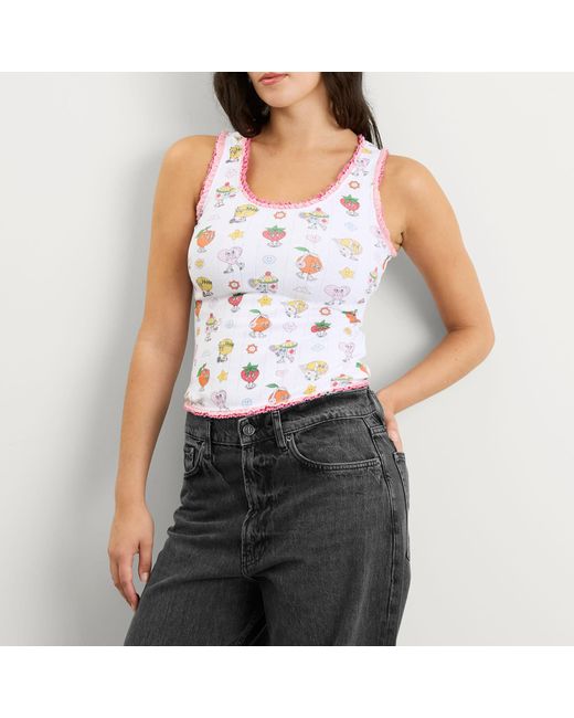 Casablanca Blue Pointelle Frill Tank Top