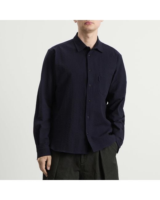 YMC Blue Curtis Seersucker Shirt for men