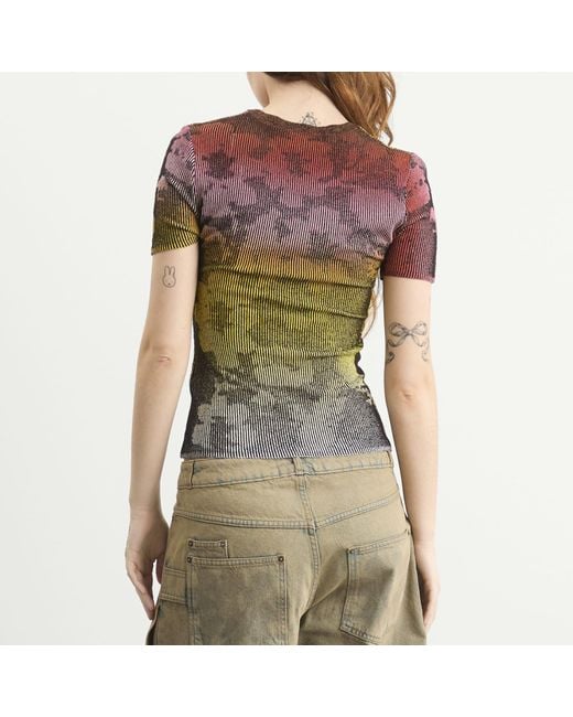 PAOLINA RUSSO Gray Illusion Knit Cap Sleeve T-Shirt