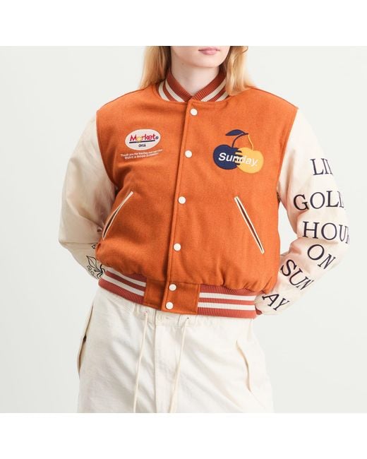 SUNDAYFRUITMARKET Orange Golden Hour Varsity Jacket
