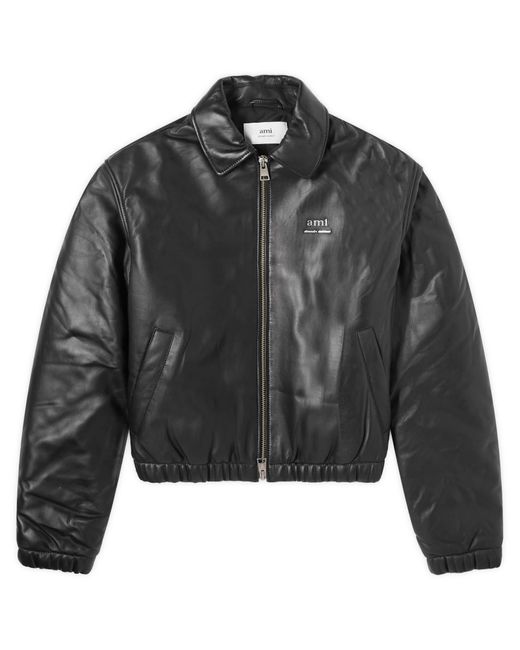 AMI Black Padded Leather Jacket for men