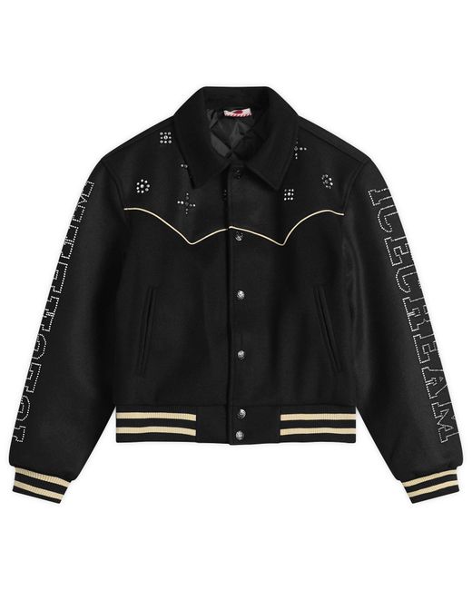 ICECREAM Black Western Crystal Varsity Jacket