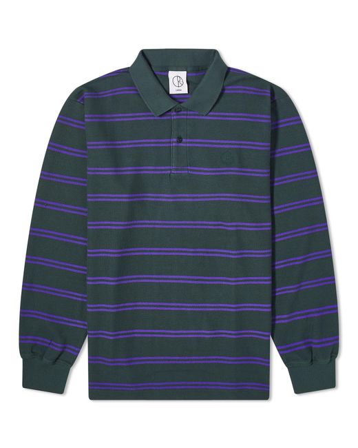 POLAR SKATE Blue Long Sleeve Stripe Polo Shirt for men