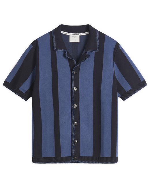 Percival Blue Knitted Stripe Cuban Shirt for men