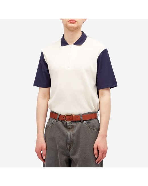 Palmes Blue Textured Zip Polo for men