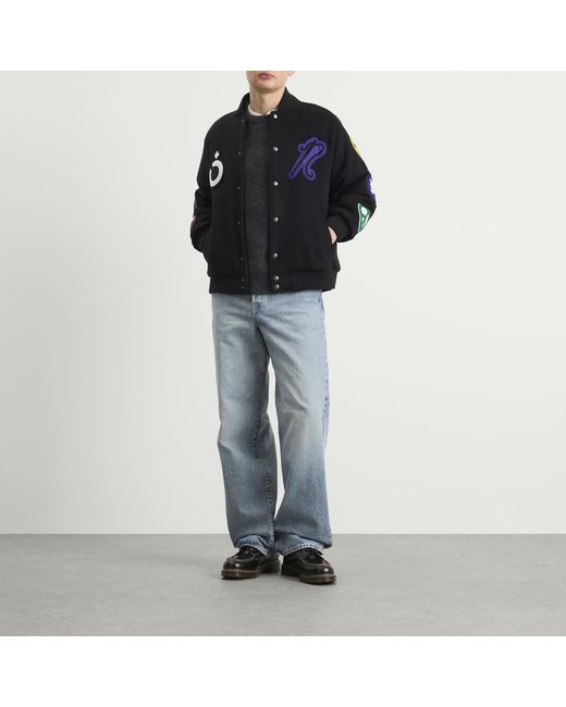 Nomarythm Textile Black X Needles Patch Varsity Jacket for men