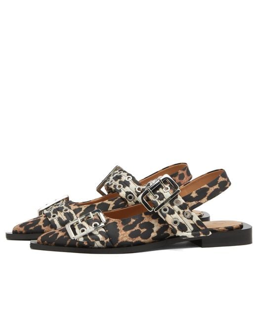 Ganni Brown Feminine Buckle Ballerina Print Ballet Shoes