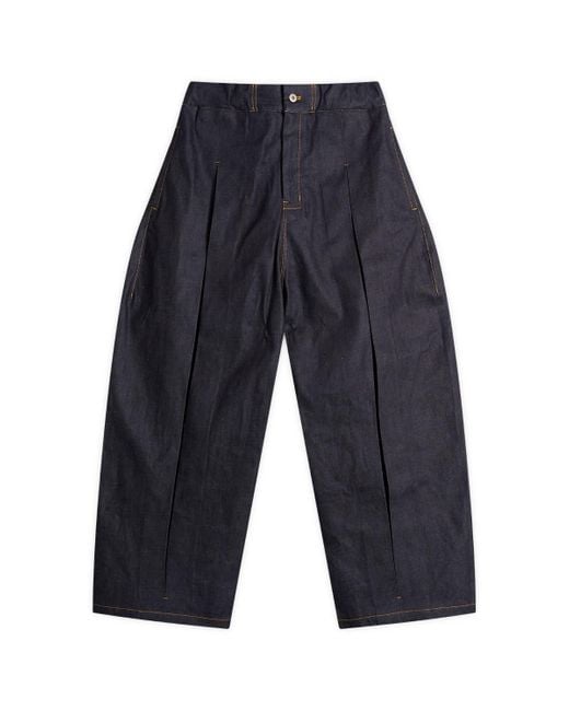 SAGE NATION Blue Raw Box Pleat Trouser for men