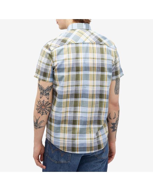 Armor Lux Blue Button Down Short Sleeve Check Shirt for men