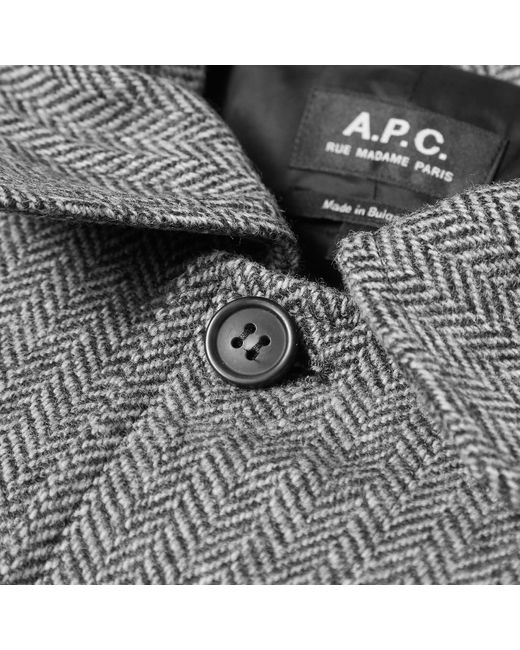 A.P.C. Gray Pete Herringbone Wool Mac for men