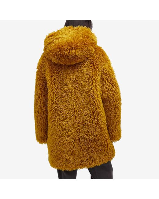 Stand Studio Yellow Midi Faux Fur Coat