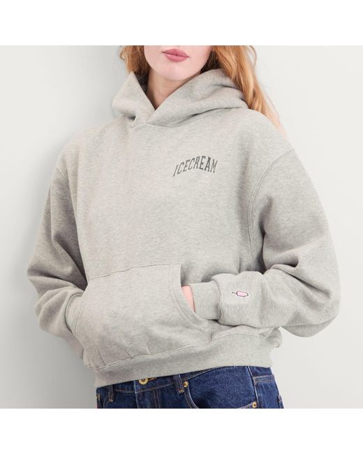 ICECREAM Gray College Cropped Popover Hoodie