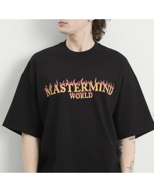 MASTERMIND WORLD Black Skull On Fire Short Sleeve T-Shirt for men