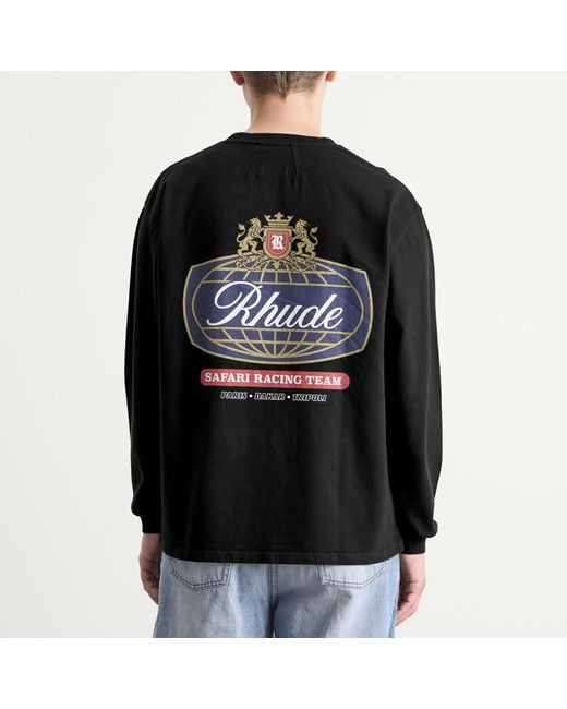 Rhude Black Safari Crest Long Sleeve T-Shirt for men