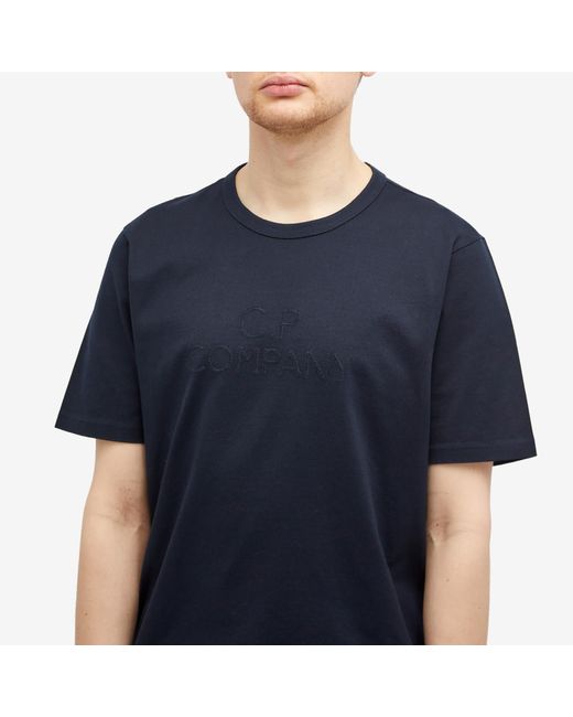 C P Company Blue 30/2 Mercerized Jersey Twisted Logo T-Shirt for men