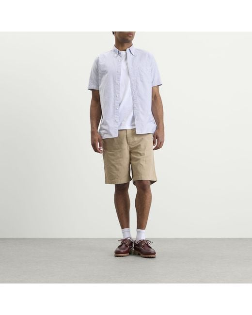 Beams Plus White Button Down Short Sleeve Shirt for men