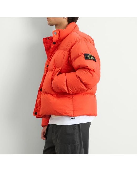 Stone Island Orange Crinkle Reps Nylon Down Jacket for men