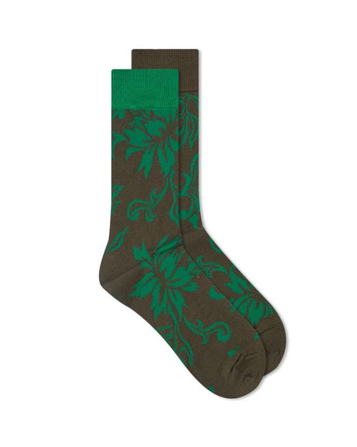 Sacai Green Floral Socks for men