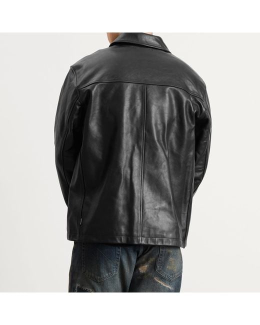 Neighborhood Leather Car Coat in Black for Men | Lyst UK