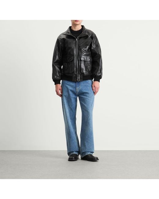 Auralee Black Lamb Leather Zip Blouson for men