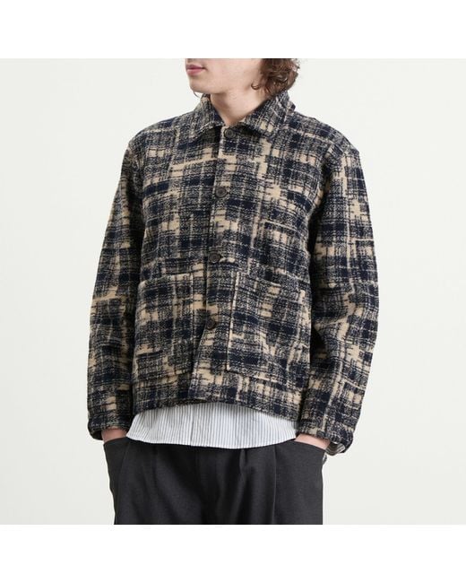 Universal Works Gray Patch Check Fleece Rams Jacket for men