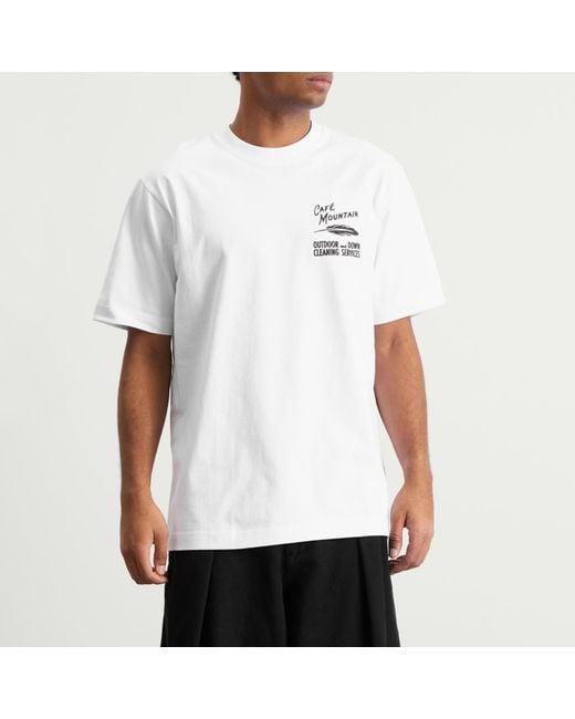 Cafe Mountain White Down Cleaning Duck T-Shirt for men