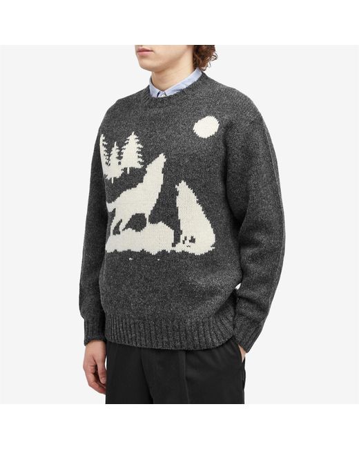 Beams Plus Gray Intarsia Wolf Jumper for men