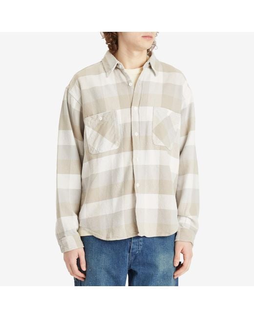 Beams Plus White Flannel Plaid Shirt for men