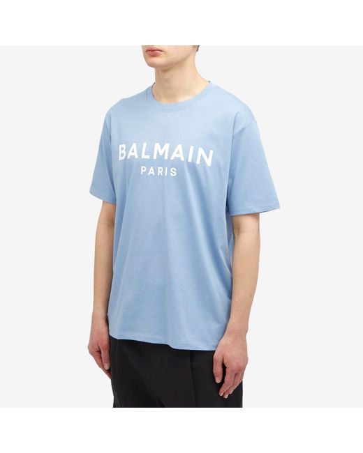 Balmain Blue Paris Logo T-Shirt for men